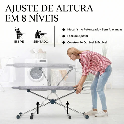 Tábua de Passar Roupas 360° – Giratória, Face Dupla e 8 Níveis de Altura